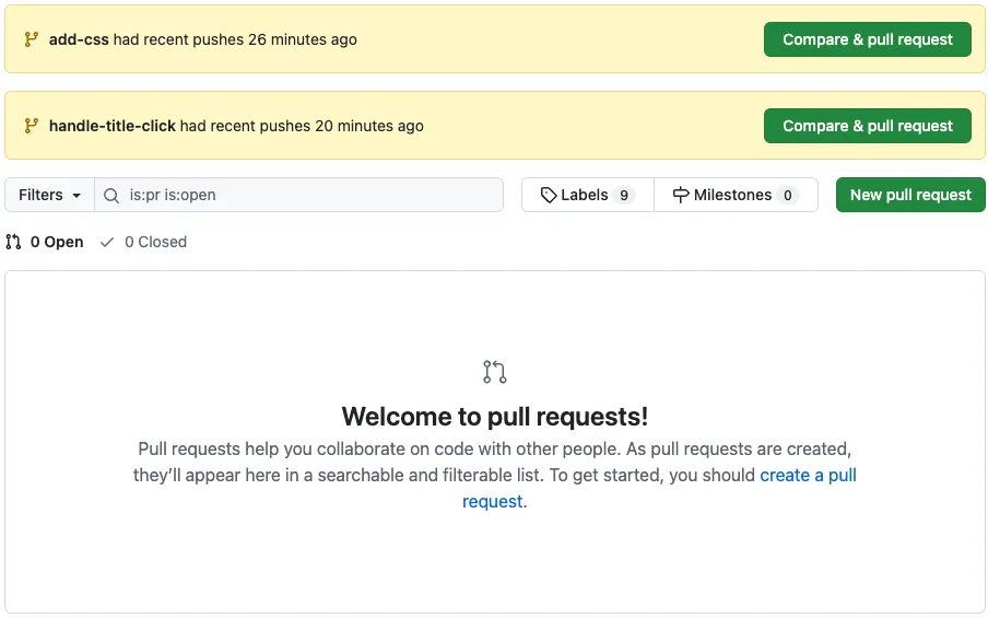 GitHub New Pull Request