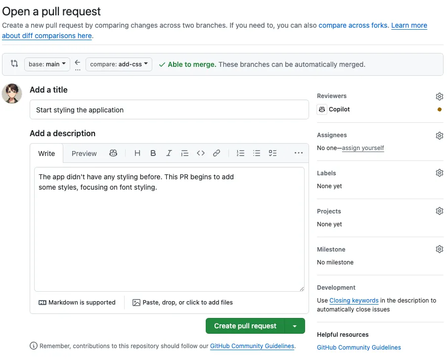 GitHub Pull Request Form