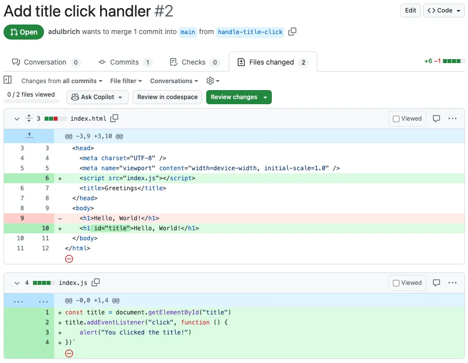 GitHub Files Changed Tab