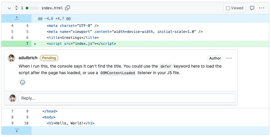 GitHub Pending Review